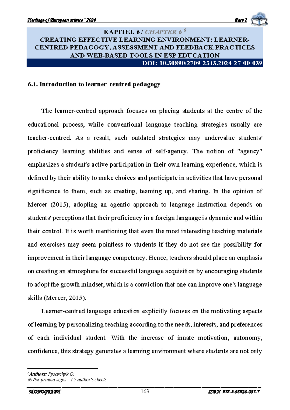 Creating Effective Learning Environments in ESP Education: Chapter 6 ...
