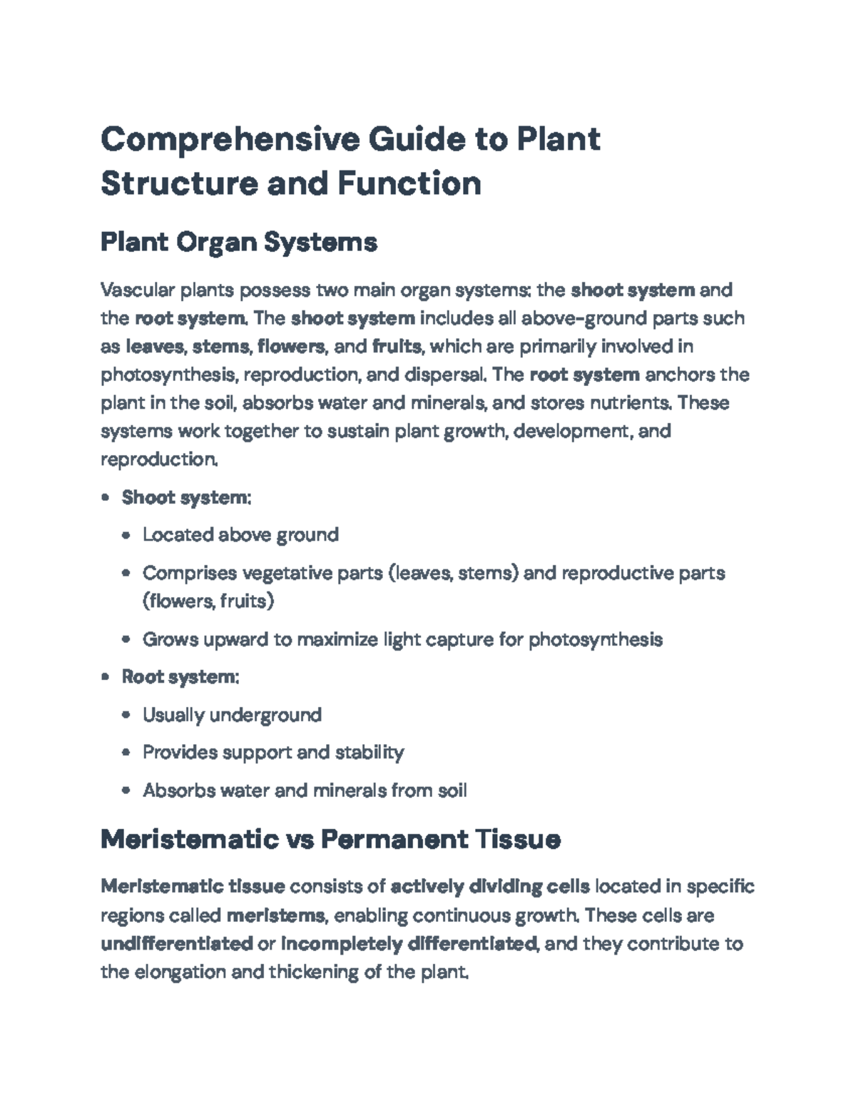 Comprehensive Overview of Plant Structure & Function (BIO 101) - Studocu