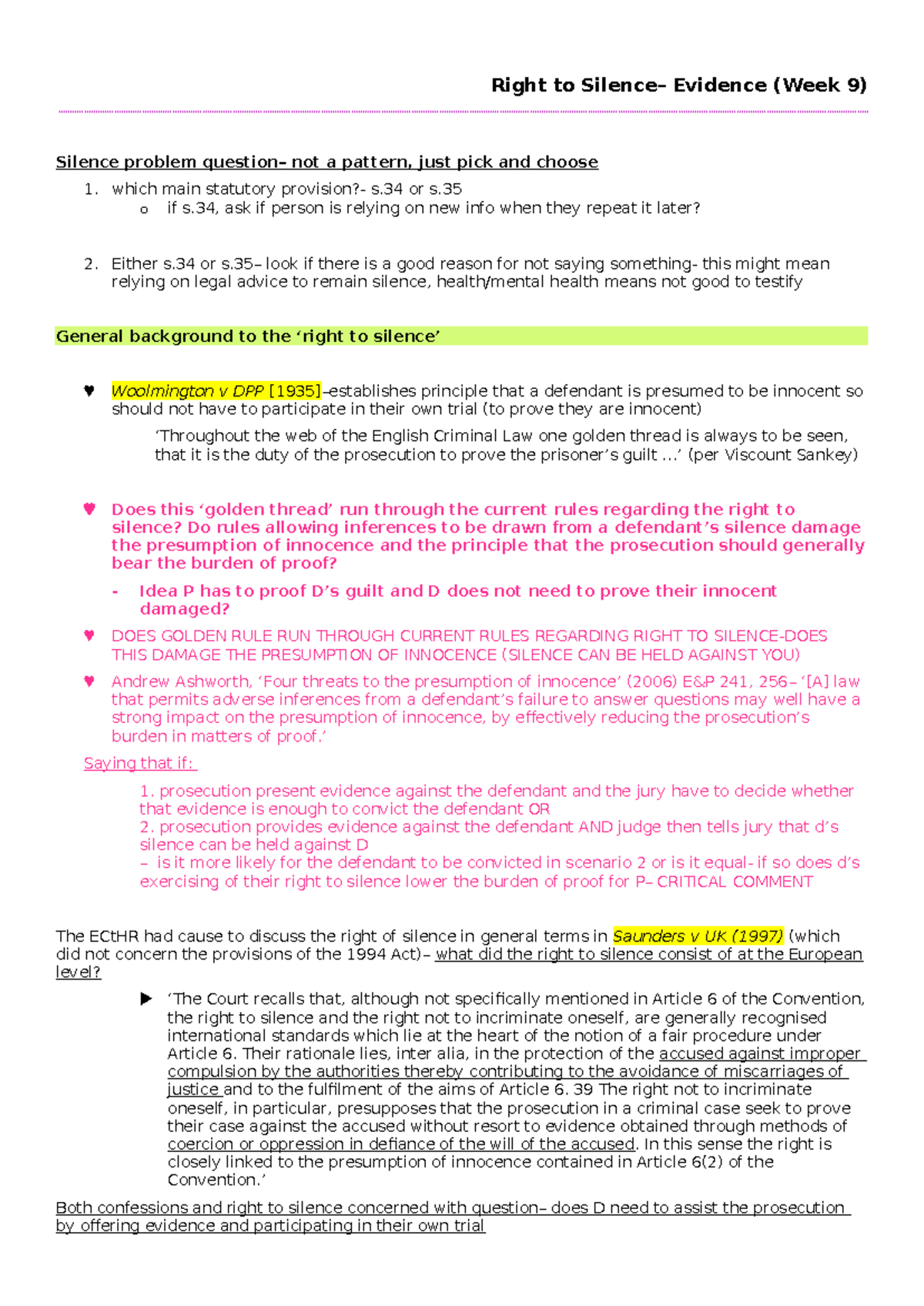 Right to Silence (Law 101) - Examining the Impact on Presumption of ...
