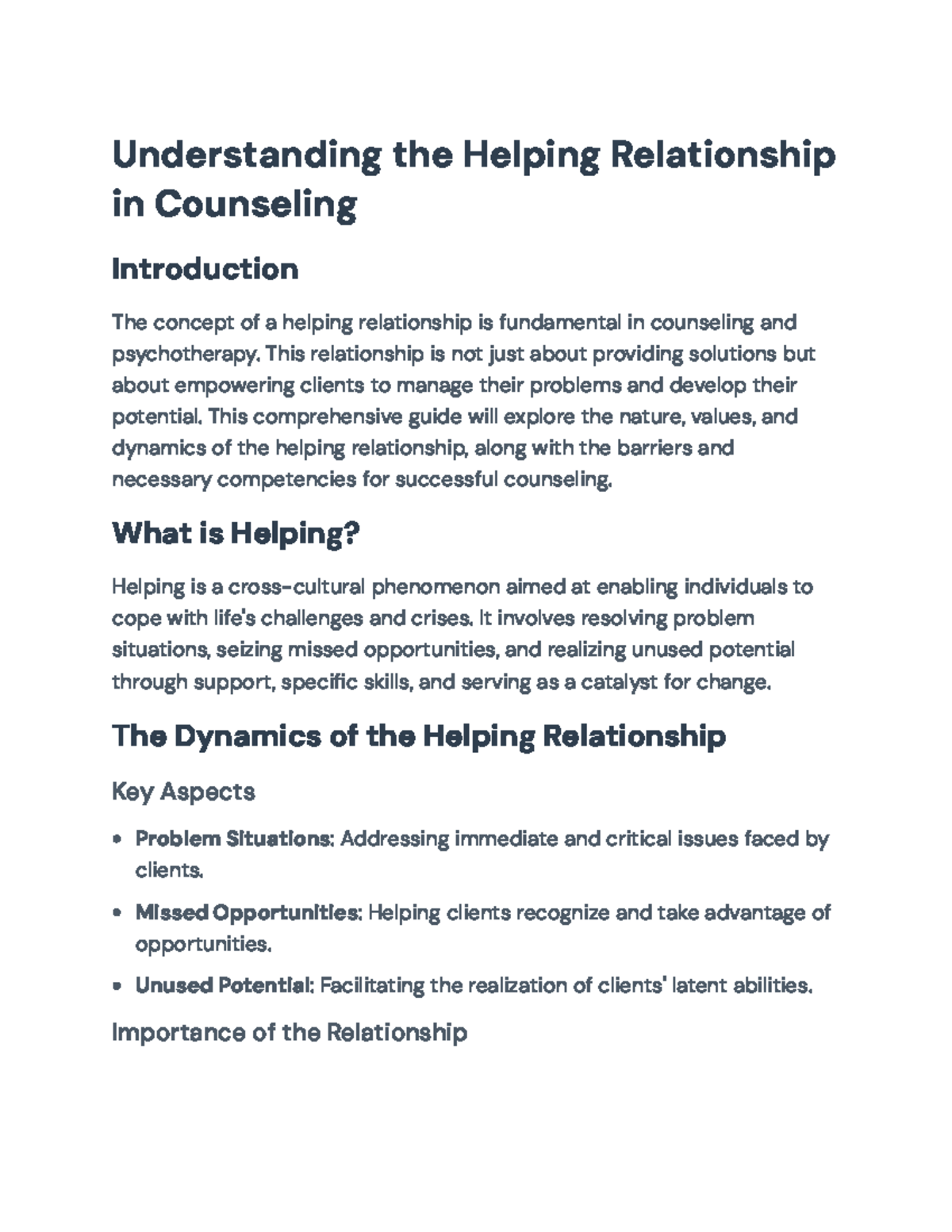 Understanding the Helping Relationship in Counseling - Understanding ...
