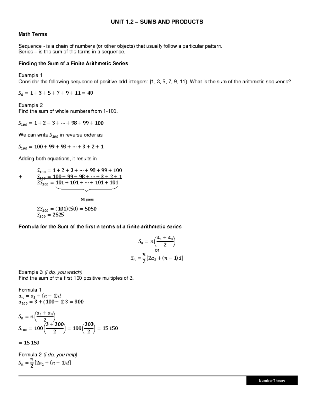 MATH10 Final Exam - Unit 1: Sums and Products in Number Theory - Studocu