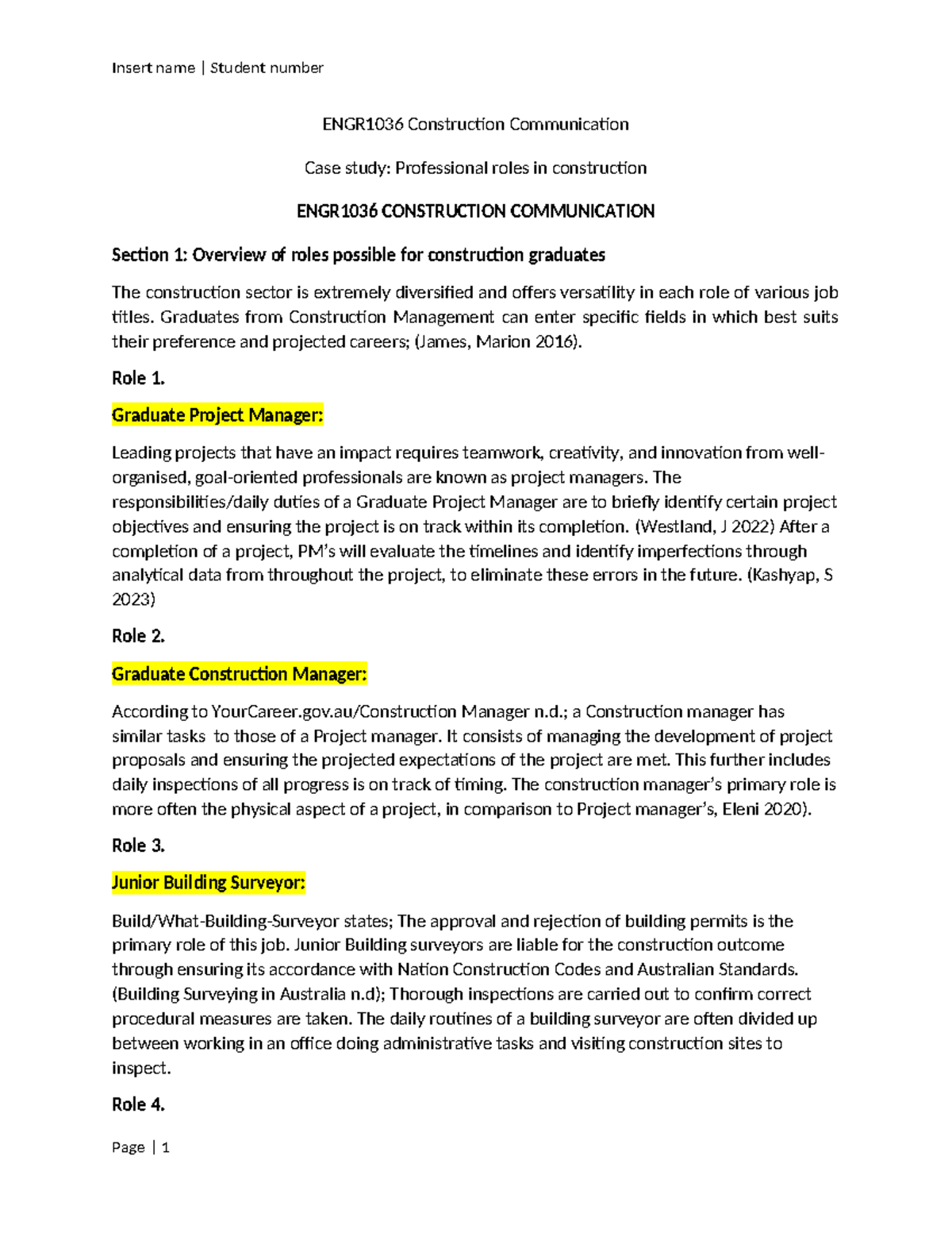 Construction Communication Assessment 1 - ENGR1036 Construction ...