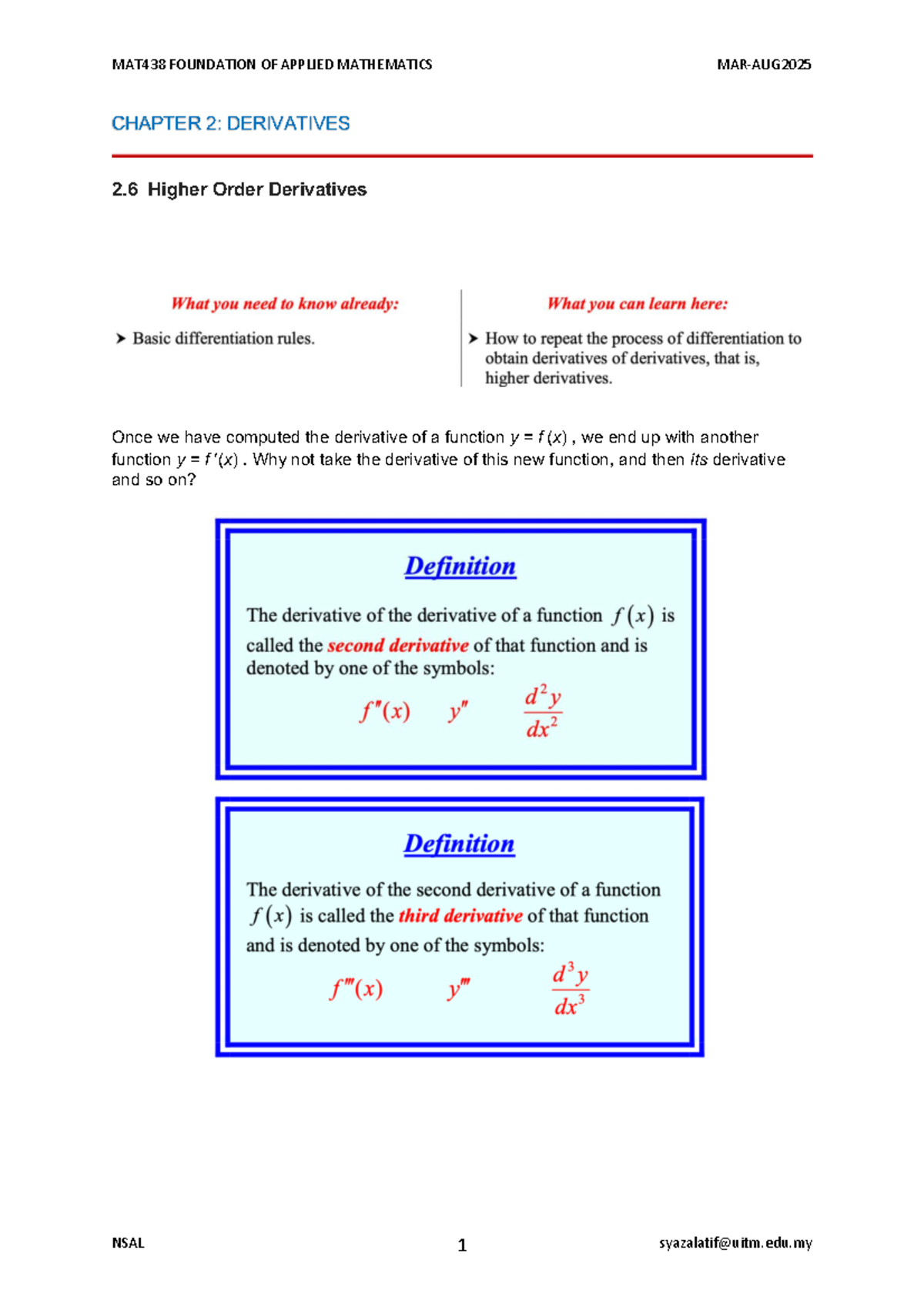 MAT438 FOUNDATION OF APPLIED MATHEMATICS CHAPTER 2: HIGHER ORDER ...