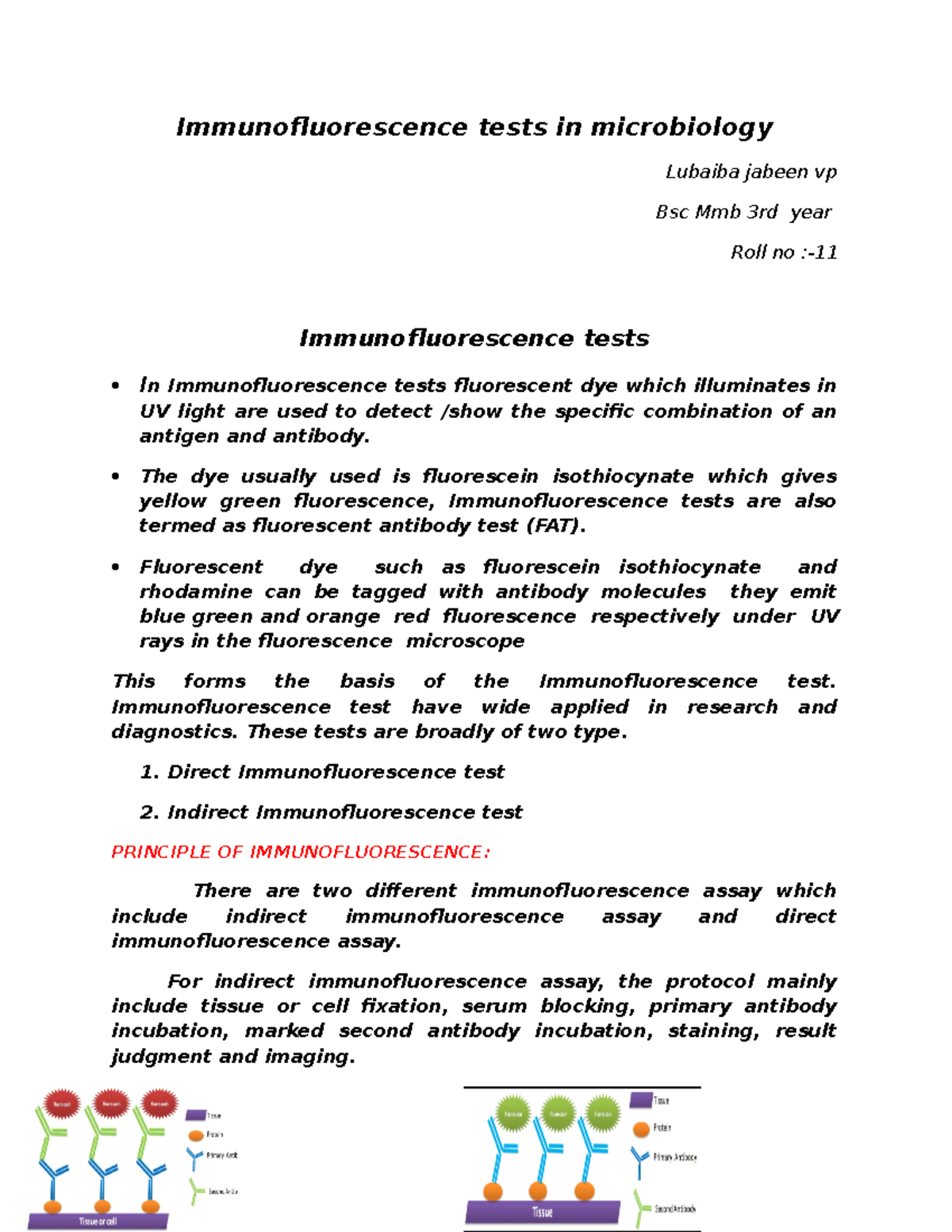 Immunofluorescence Tests in Microbiology - BSc MMB 3rd Yr Notes - Studocu