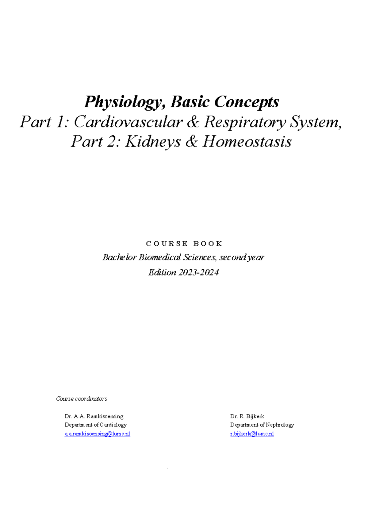 Physiology: Basic Concepts Course Book - Bachelor Biomedical Sciences ...