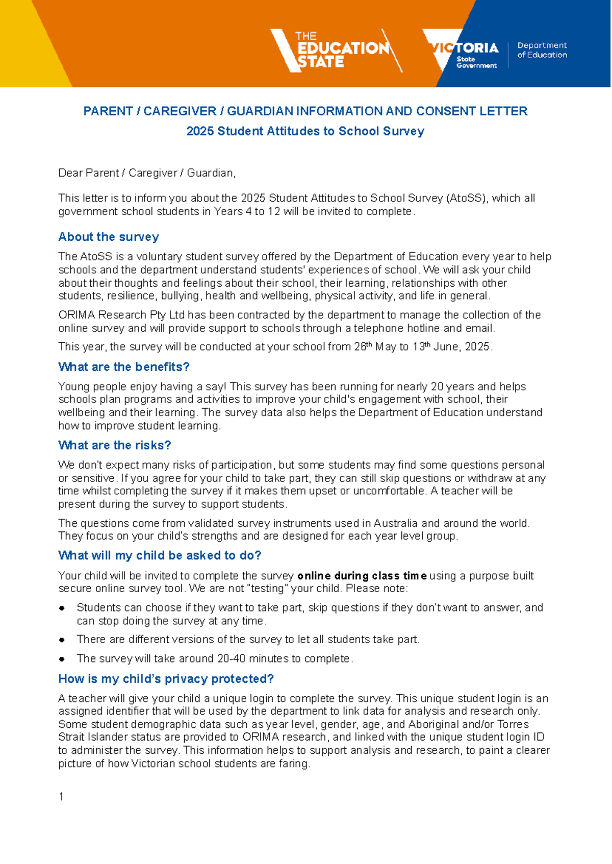 2025 AtoSS Parent Consent Letter for Student Survey Participation - Studocu