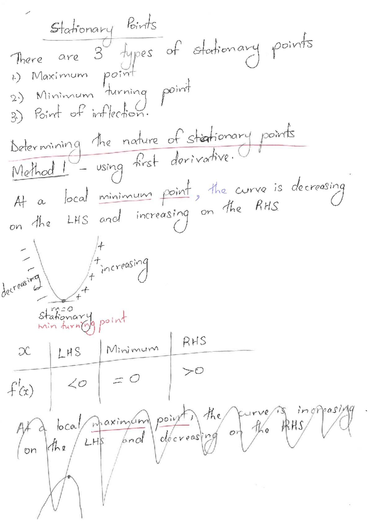 Determining the nature of stationary points - There are 3 types of ...
