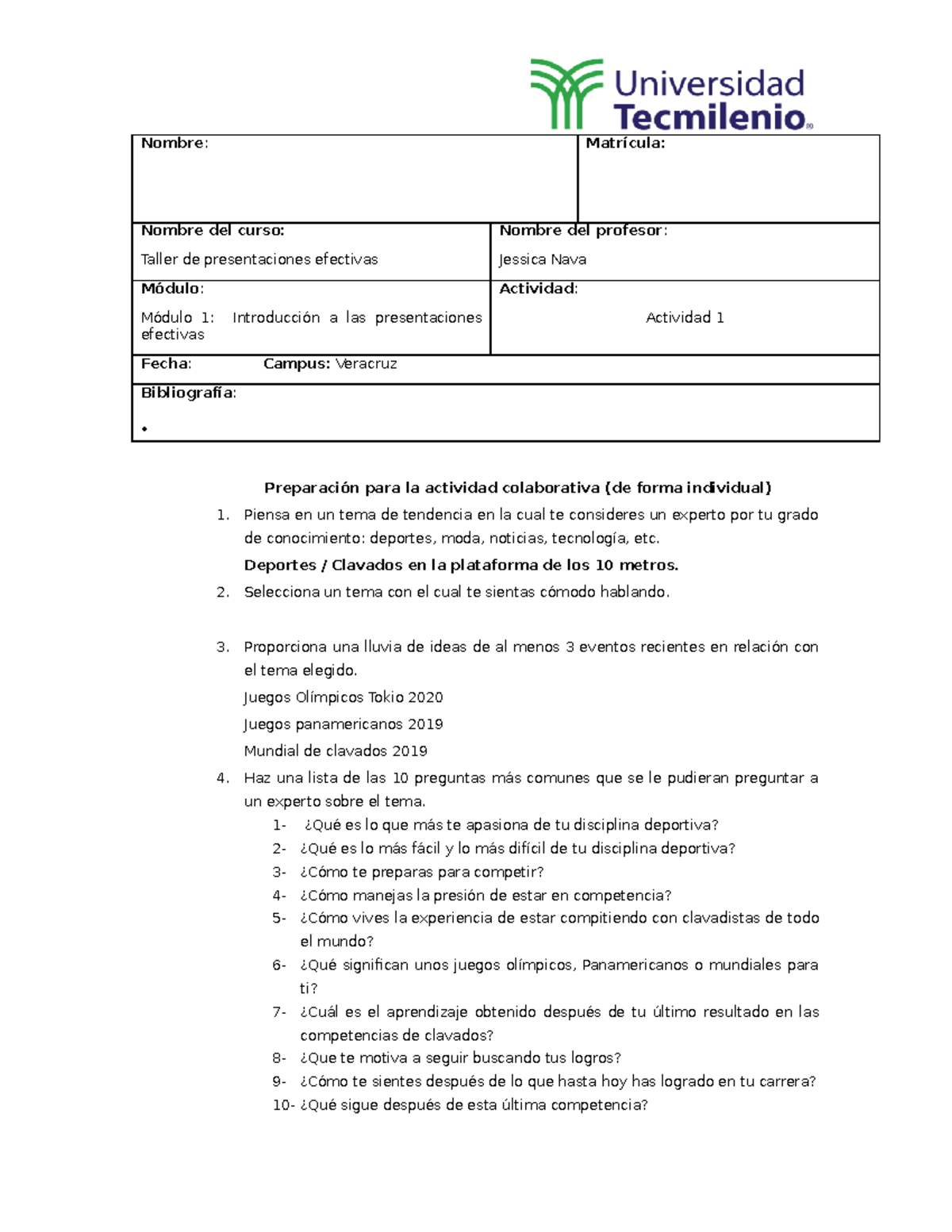 A1 Taller de presentaciones efectivas - Nombre : Matrícula: Nombre del ...