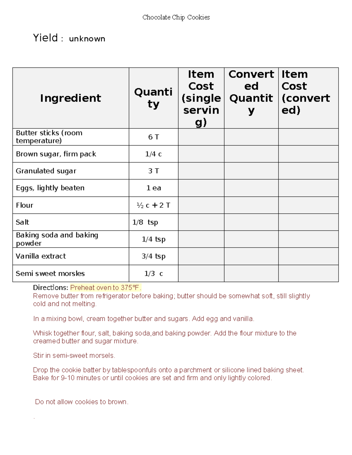 Chocolate Chip Cookies Recipe and Ingredients Guide - Studocu