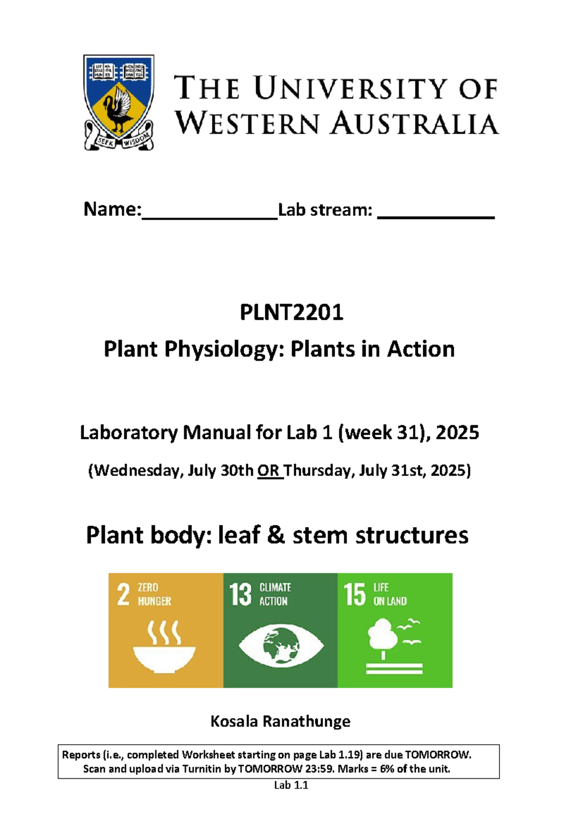 Lab 1: PLNT2201 Plant Body - Leaf and Stem Structures (Week 31, 2025 ...