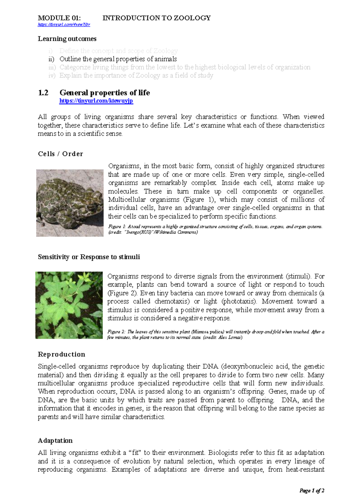 SZL 111 Module 01 Lecture Notes: Properties of Life Explained - Studocu