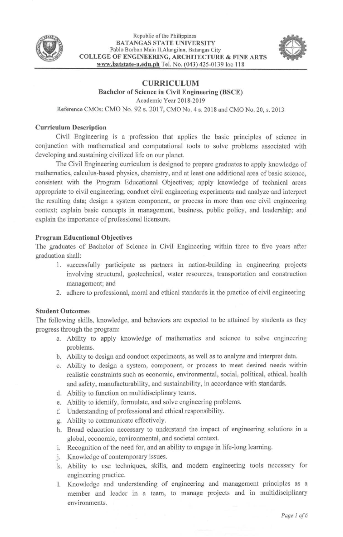 Bachelor of Science in Civil Engineering Curriculum Overview (BS CE ...