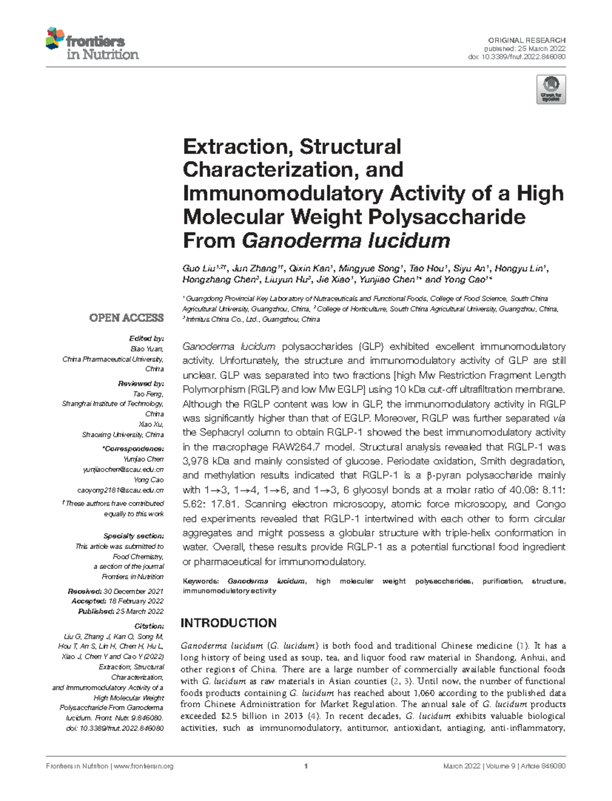 Extraction and Characterization of Immunomodulatory Polysaccharides ...