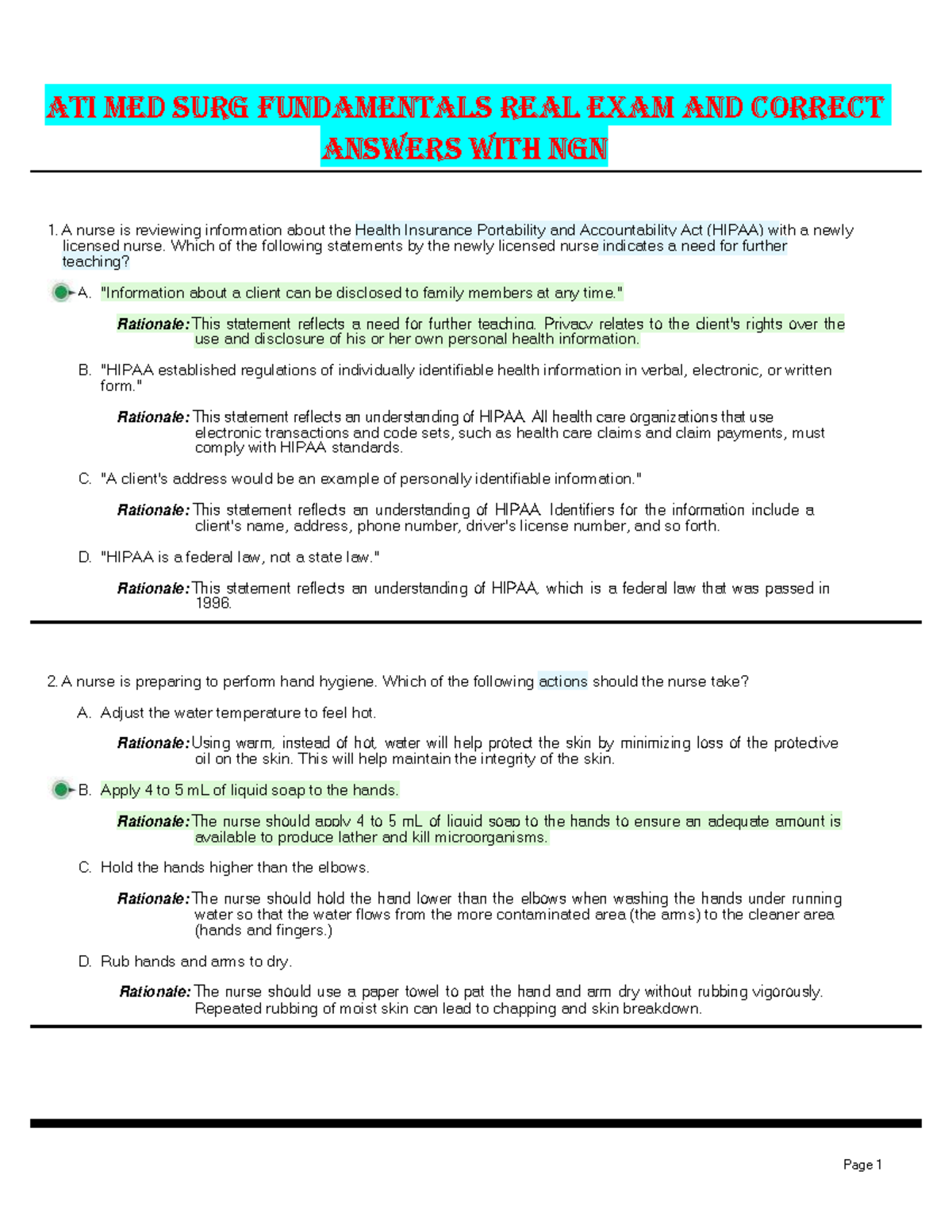 ATI MED SURG FUNDAMENTALS FINAL EXAM REVIEW WITH NGN 1 - Studocu