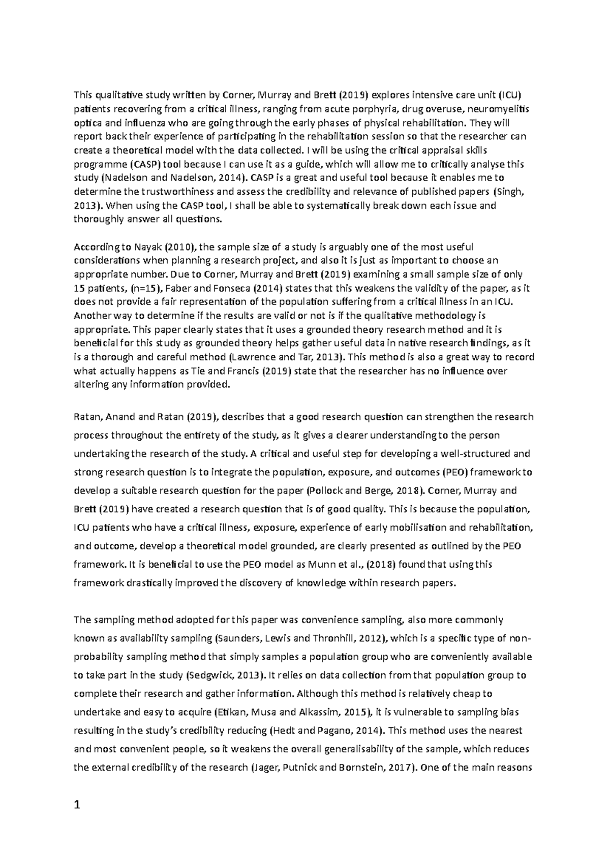 Critique of MREP Essay: Qualitative Study on ICU Patient Rehabilitation ...