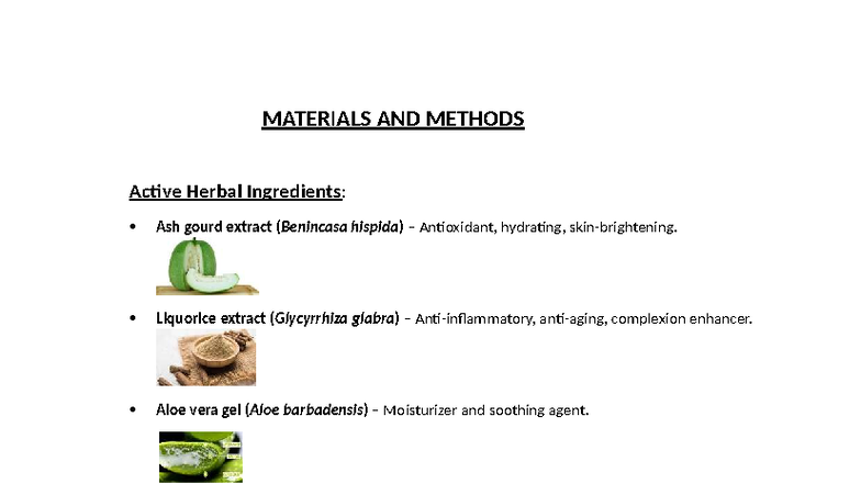 MATERIALS AND METHODS: Herbal Serum Formulation Techniques - Studocu