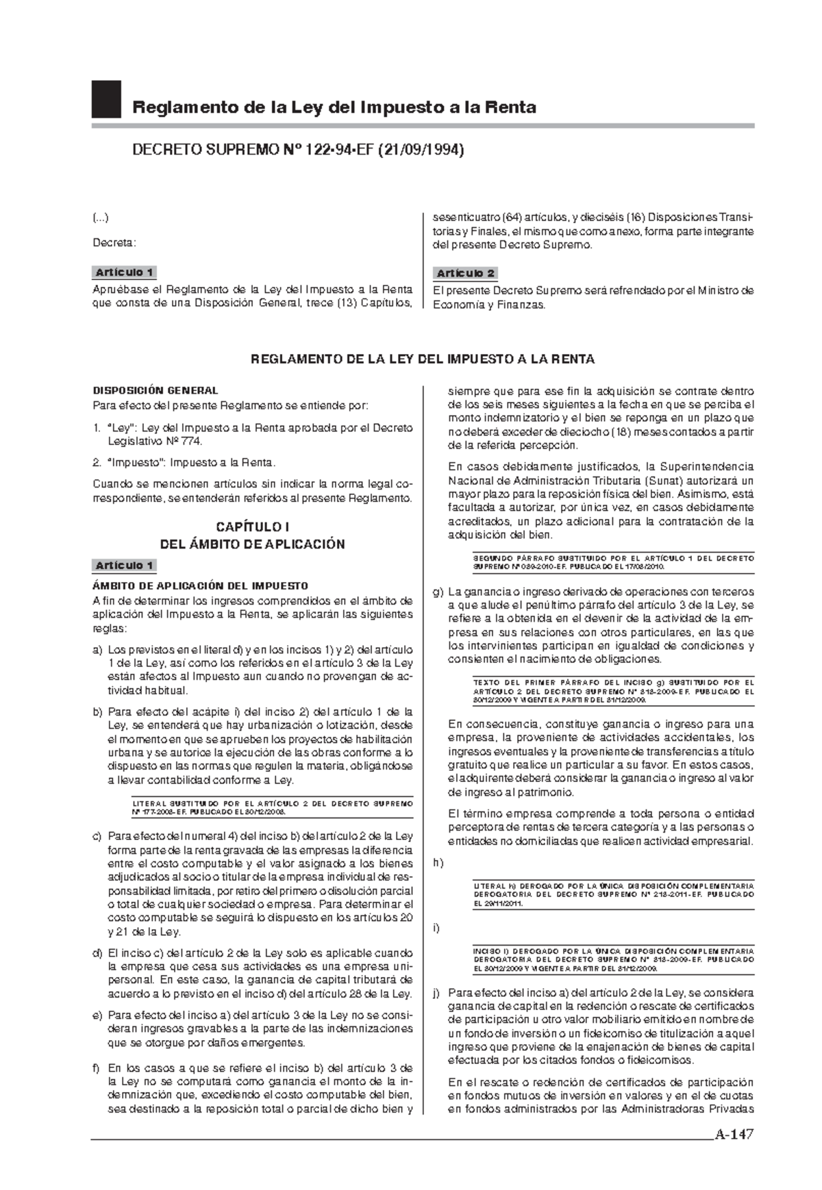 Reglamento de IR - Reglamento de la Ley del Impuesto a la Renta DECRETO ...