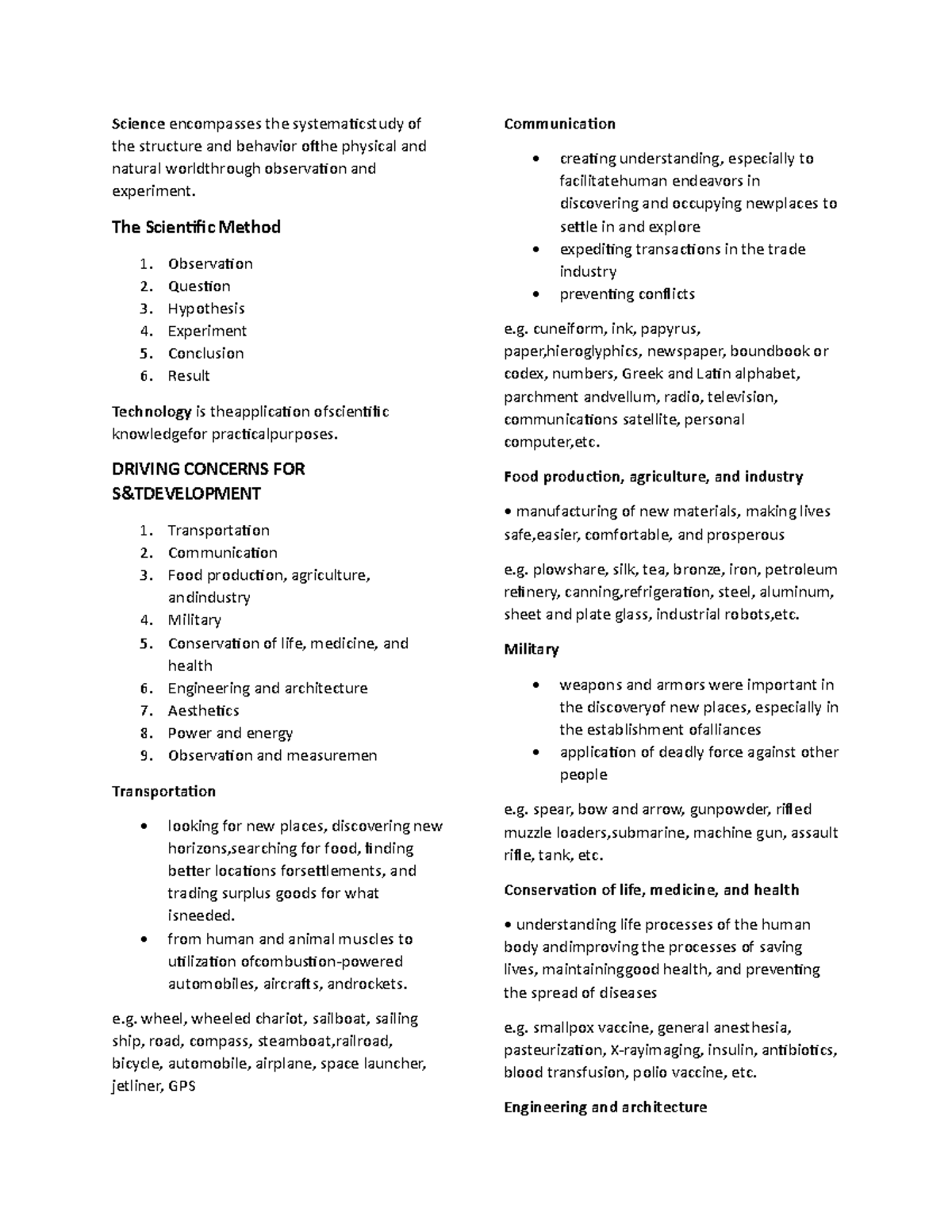 STS lecture note - Science encompasses the systematicstudy of the ...