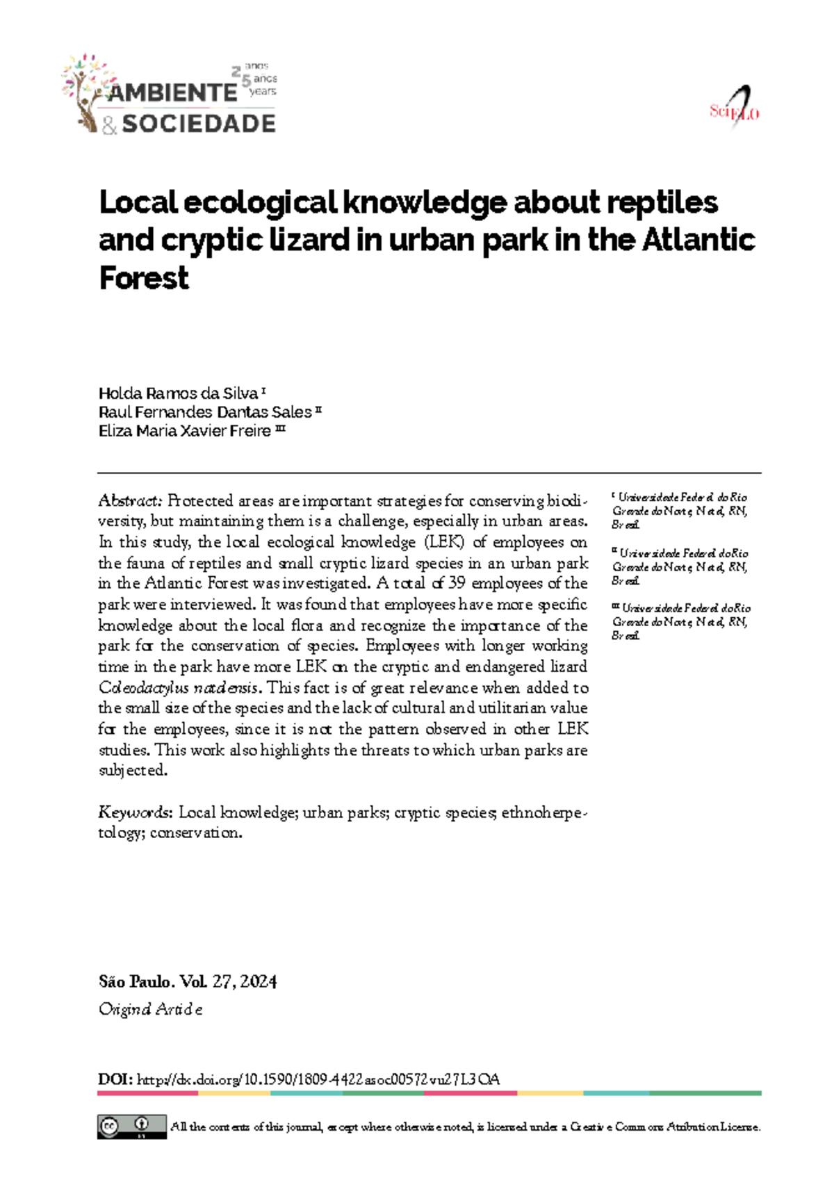 Local Ecological Knowledge on Reptiles and Cryptic Lizards in Urban ...