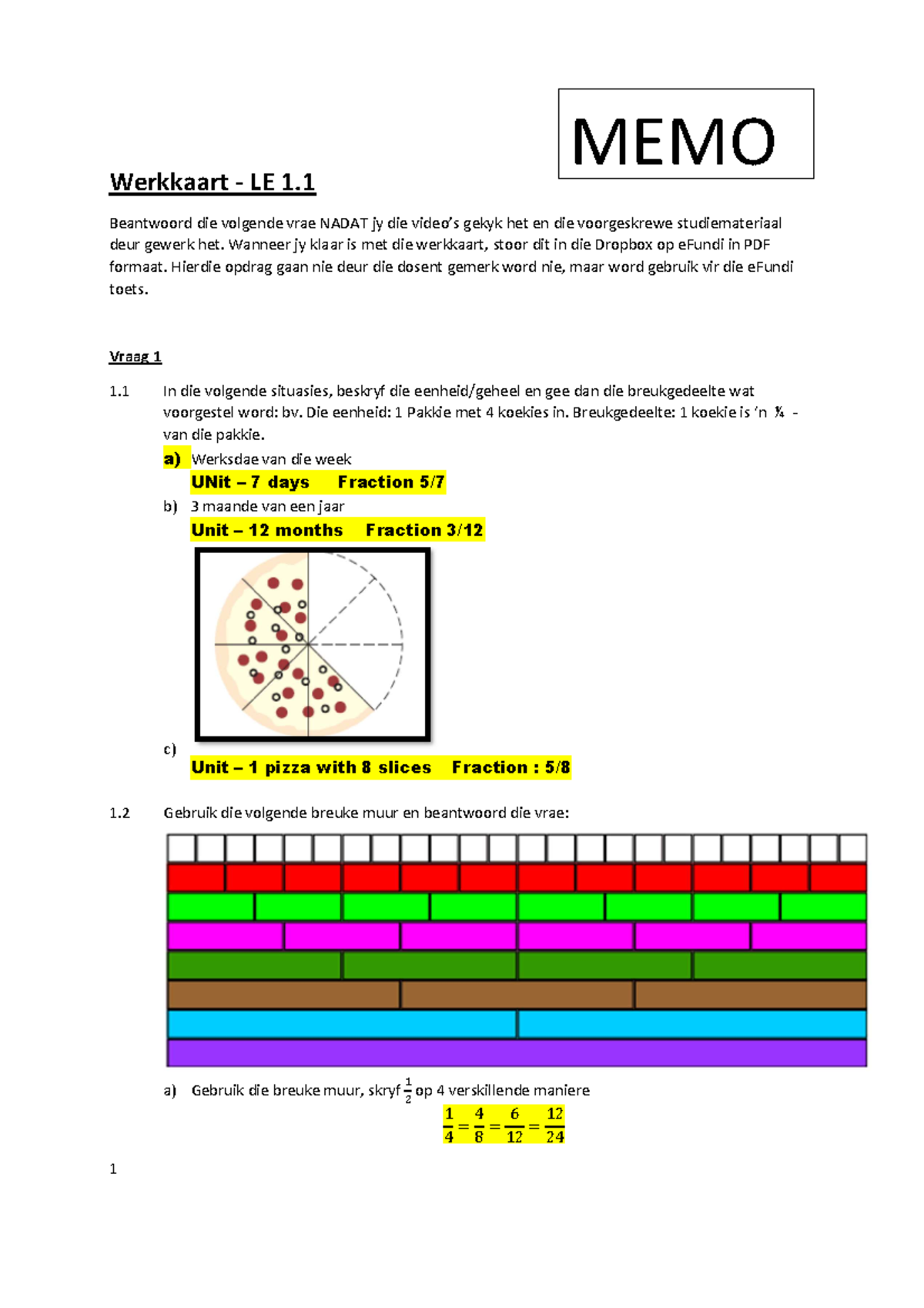 MFPC 321 Memo - Mathematics - 1 Werkkaart - LE 1. Beantwoord die ...