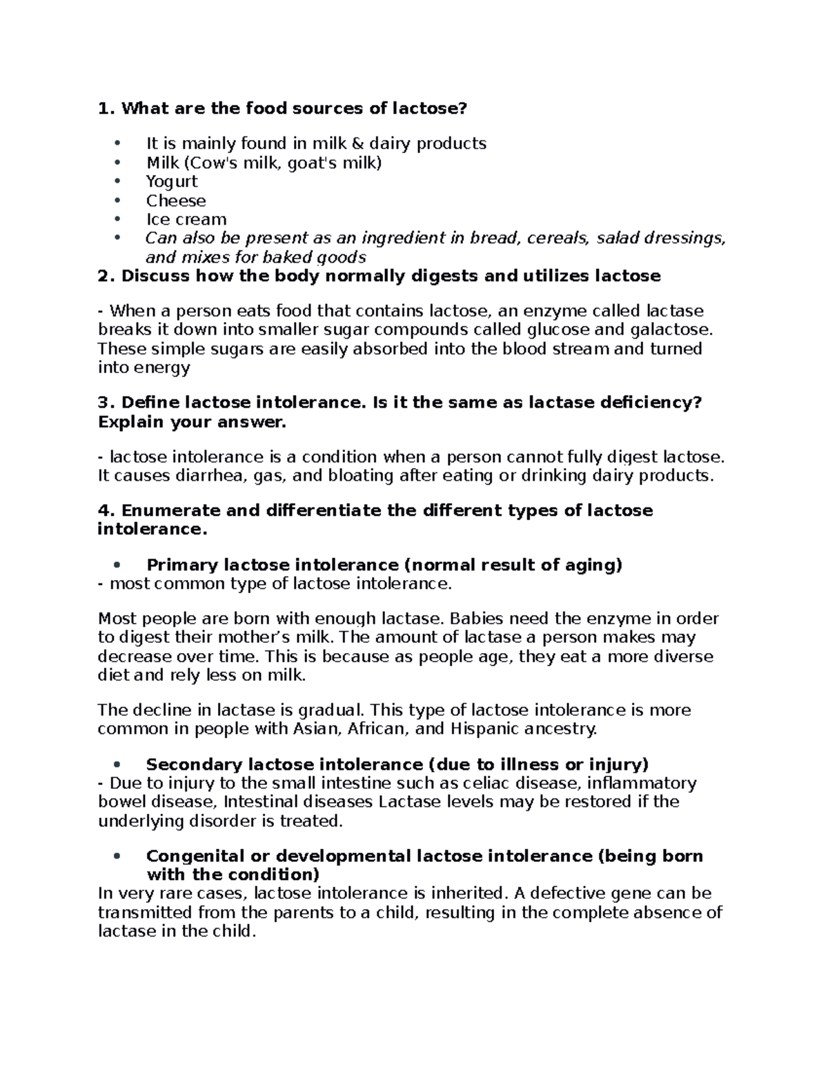 Lactose Intolerance - Biochemistry Lecture - La Salle - Dasma - Studocu