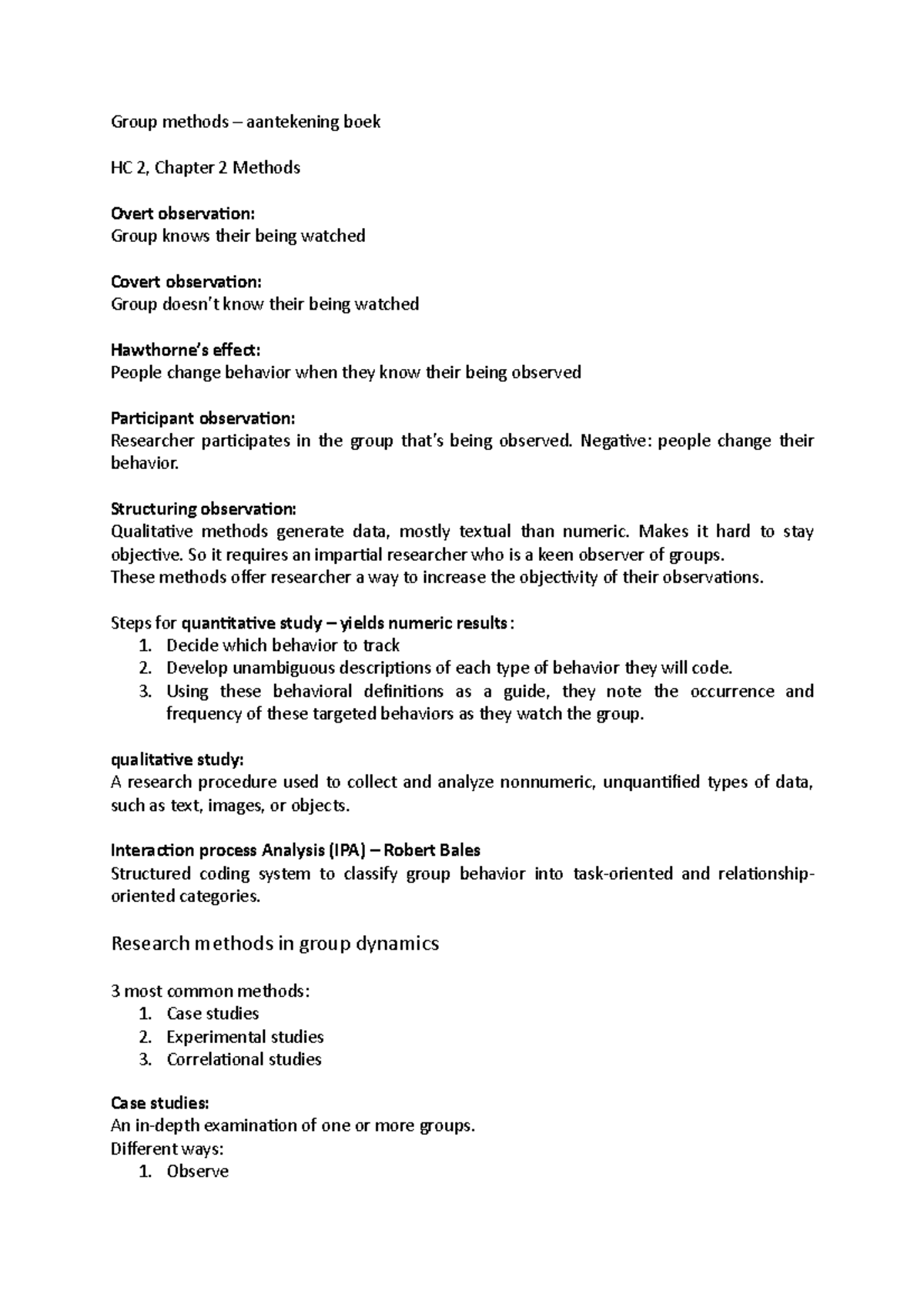 HC 2 Group Methods Summary - Observational Techniques and Research ...