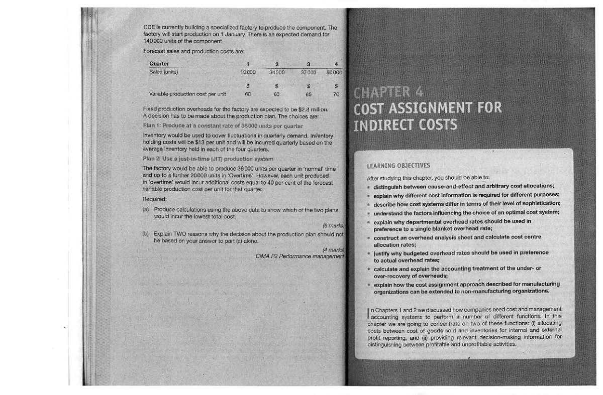 CIMA P2 Cost Assignment for Indirect Costs: Chapter 4 Overview - Studocu