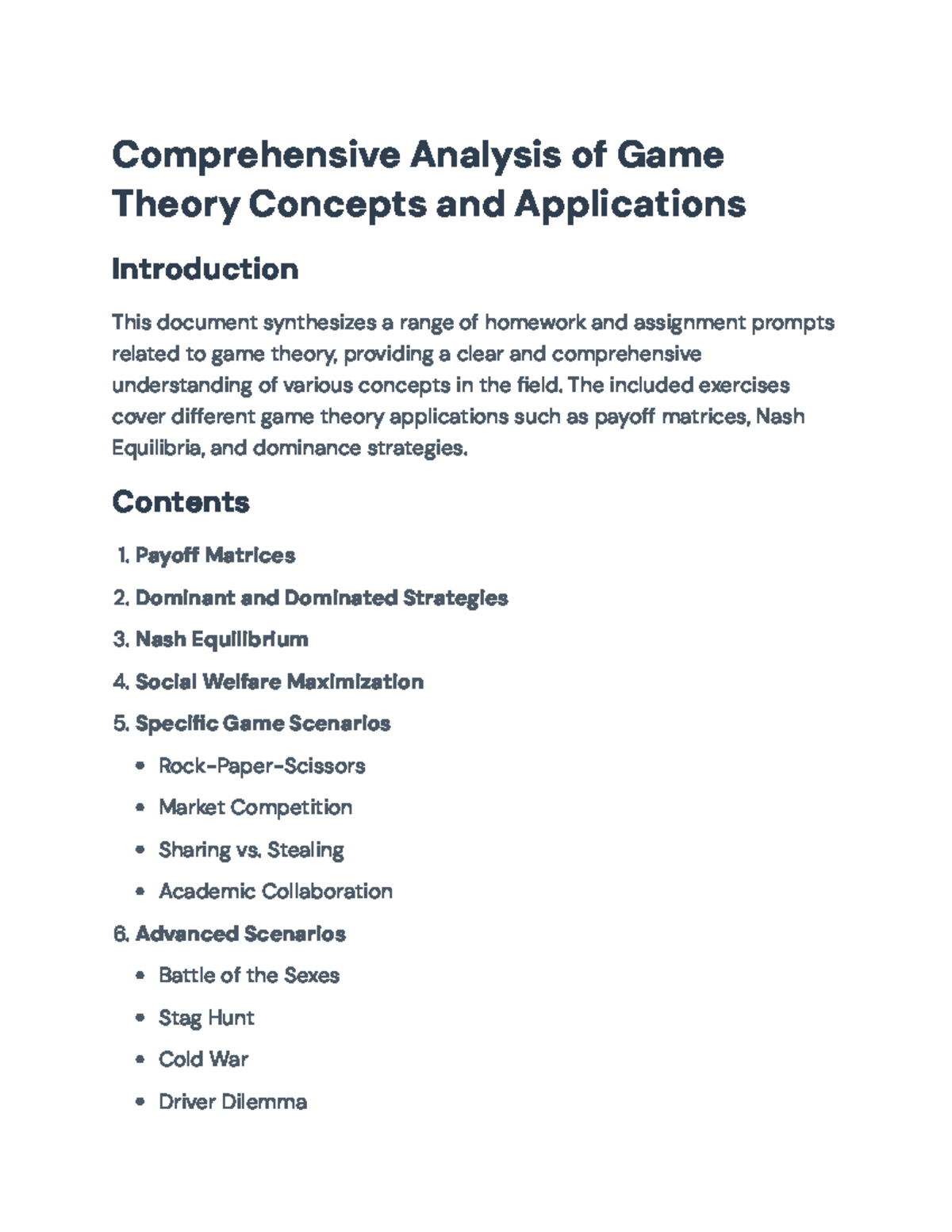 Game Theory Concepts: Comprehensive Homework & Assignments Overview ...