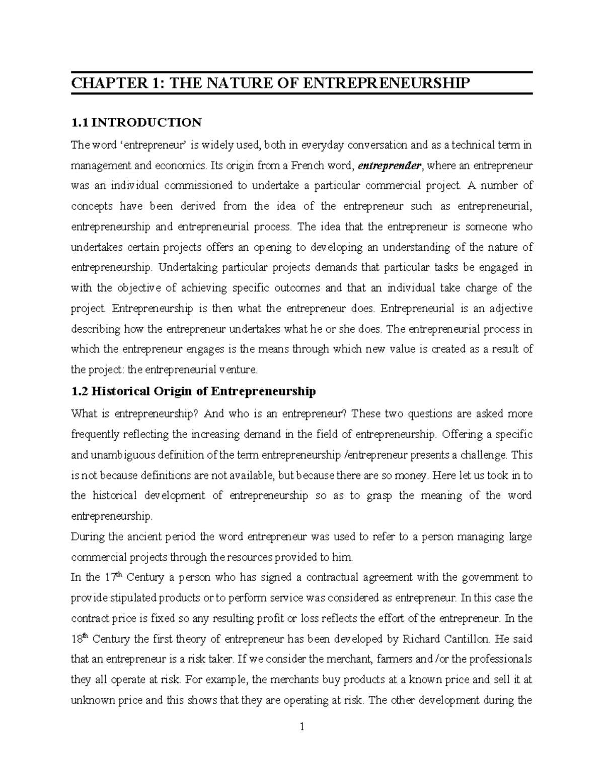 Chapter 1 new module - new business - CHAPTER 1: THE NATURE OF ...