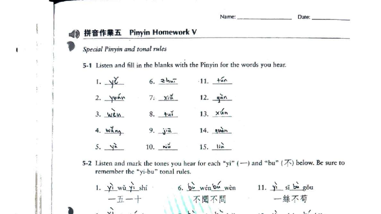 Pinyin Homework V: Special Tonal Rules & Listening Exercise - Studocu