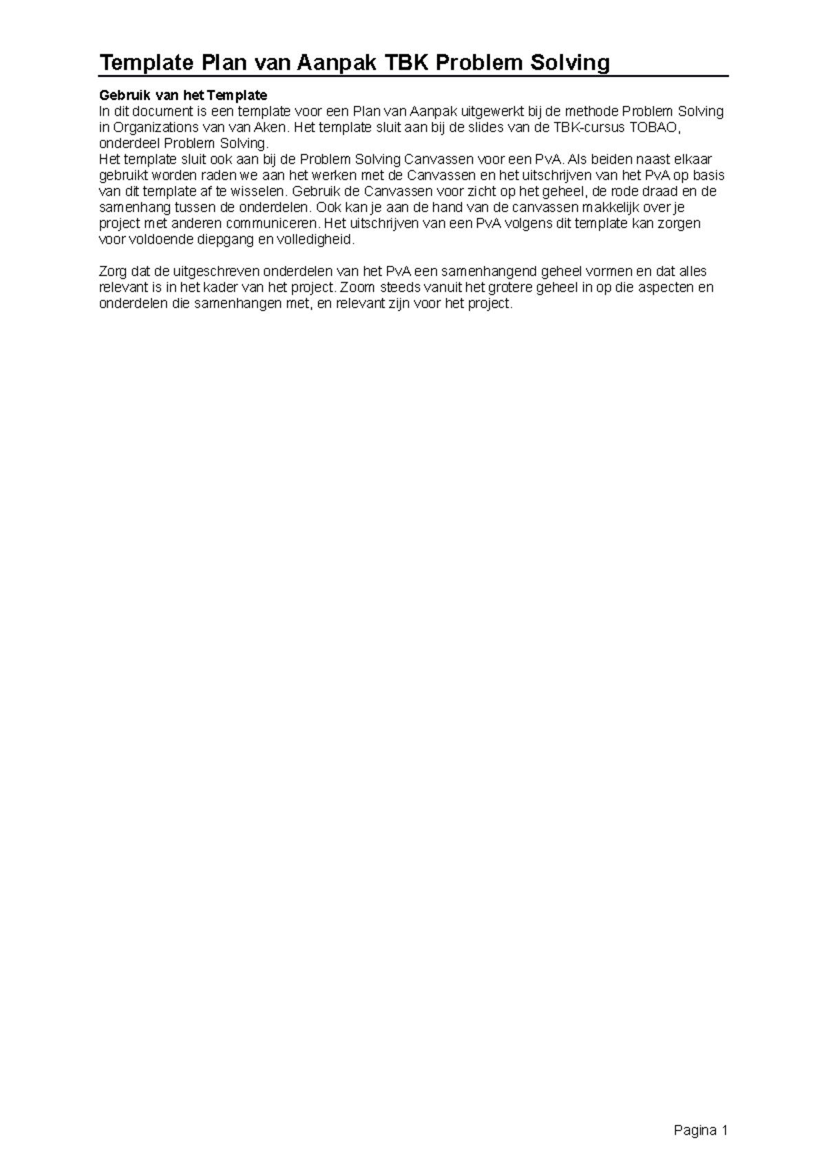 TBK Problem Solving: Template Plan van Aanpak en Canvassen Guide ...