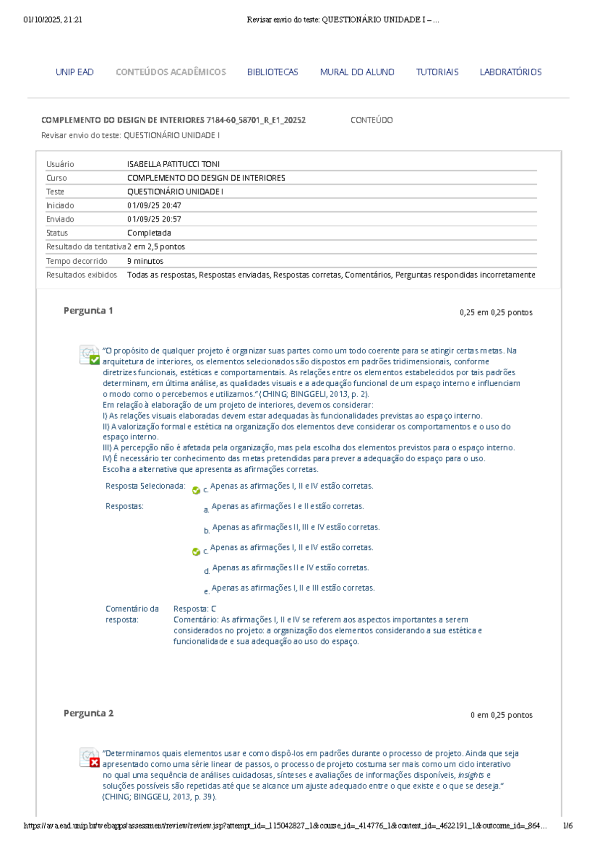 21:21 Revisão do Teste: Questionário Unidade I - Complemento Design de ...