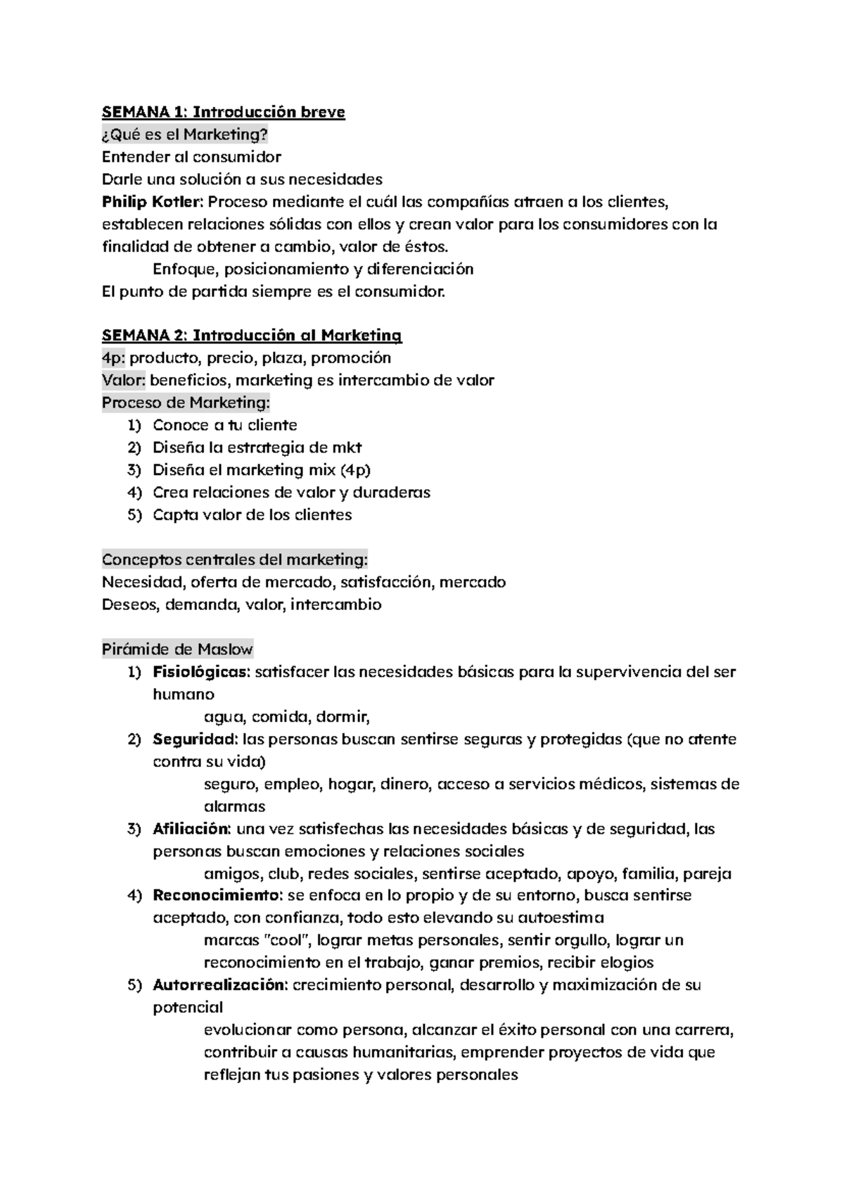 Apuntes Parcial de Marketing - SEMANA 1 a 4: Conceptos Clave y ...