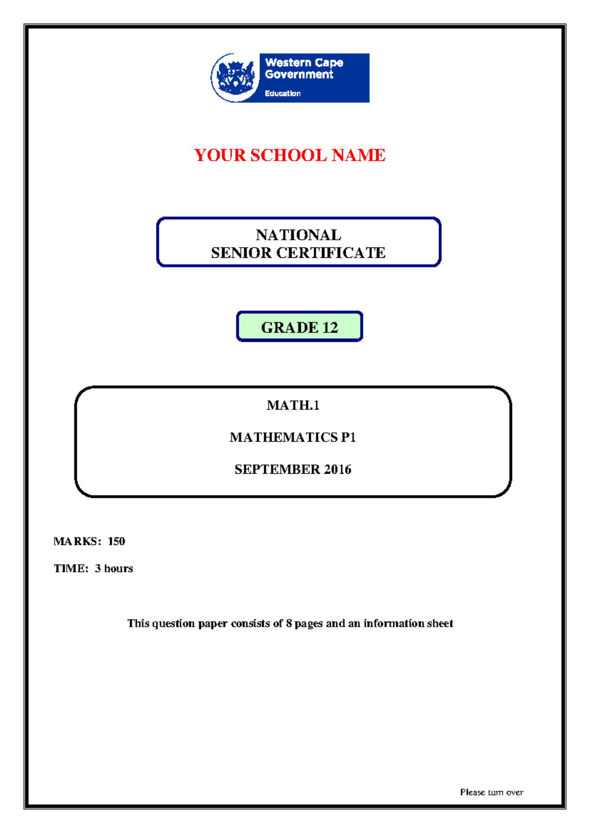 Grade 12 Mathematics P1 September 2016 Exam Paper - WCED - Studocu