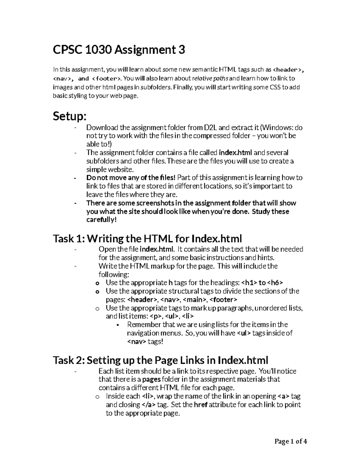 CPSC 1030 Assignment 3 - HTML & CSS Basics for Web Development - Studocu