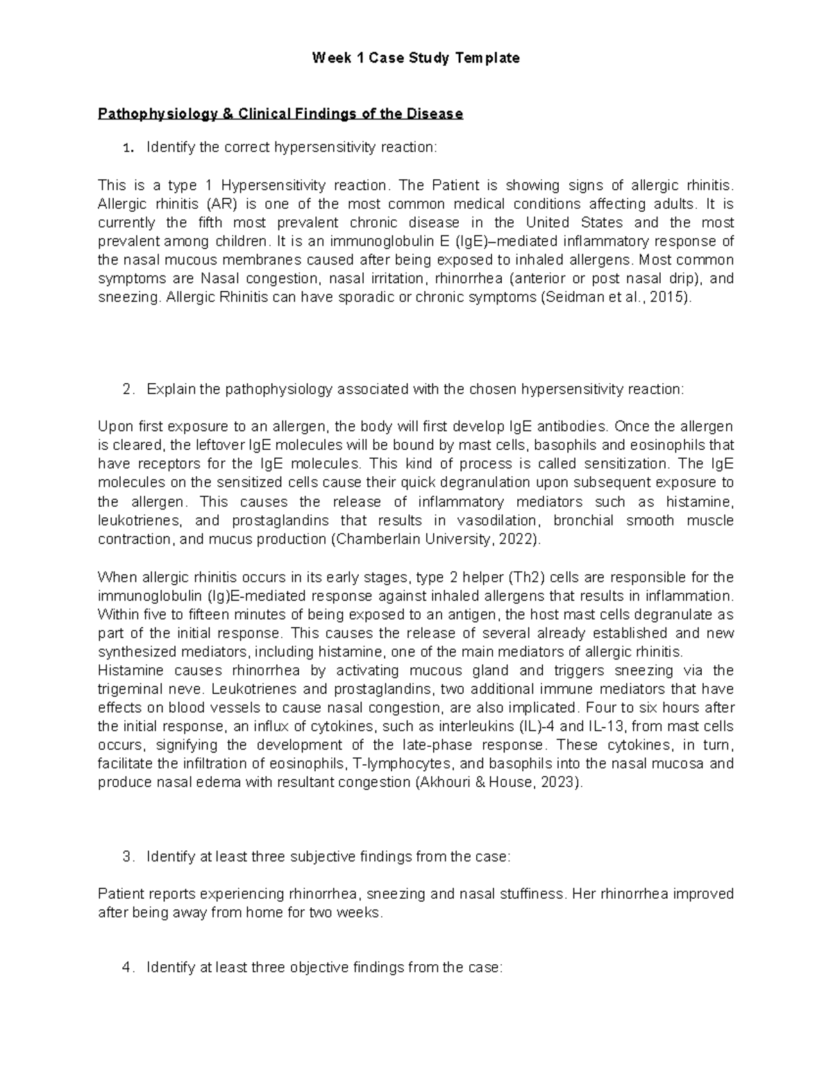 NRS 321 Week 1 Case Study: Pathophysiology of Allergic Rhinitis - Studocu