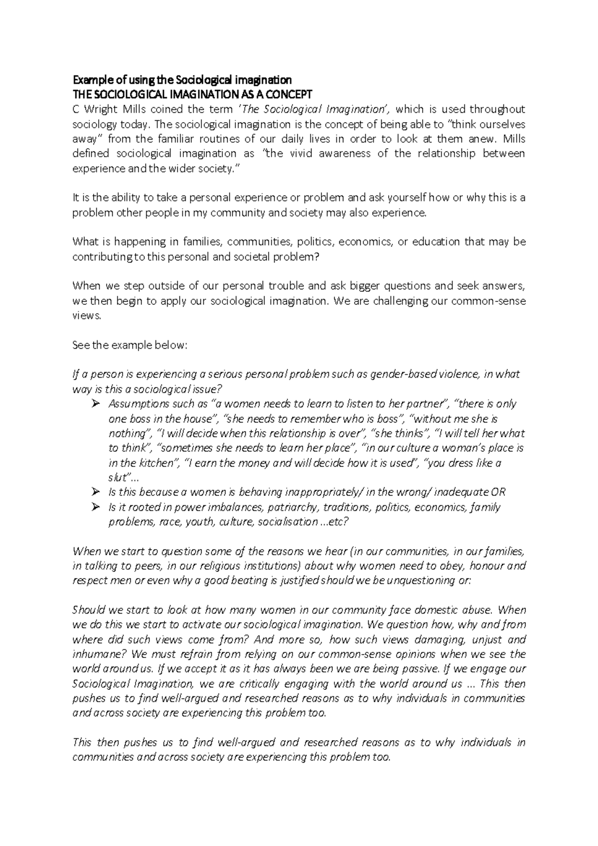 Using the Sociological Imagination: Key Concepts & Examples - Studocu