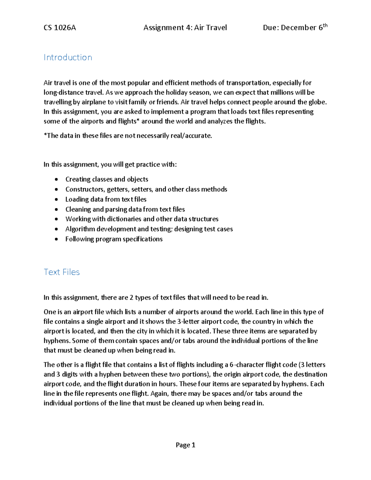CS 1026 - Assignment 4: Air Travel Analysis and Flight Management - Studocu