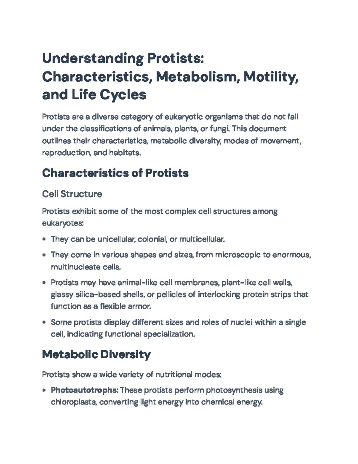 Understanding Protists: Characteristics, Metabolism, and Life Cycles ...