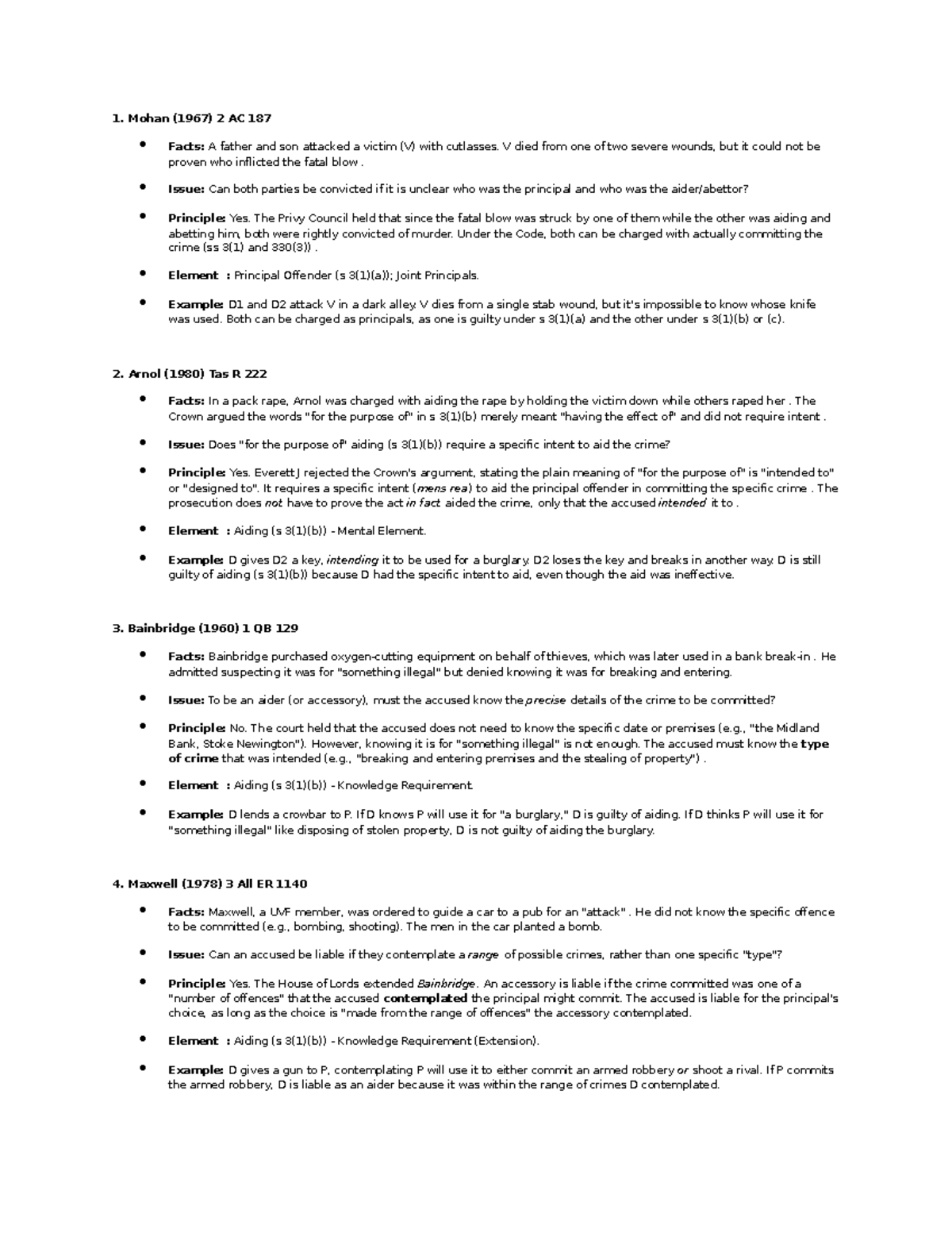 Crim B Case Summaries: Key Principles and Legal Elements - Studocu