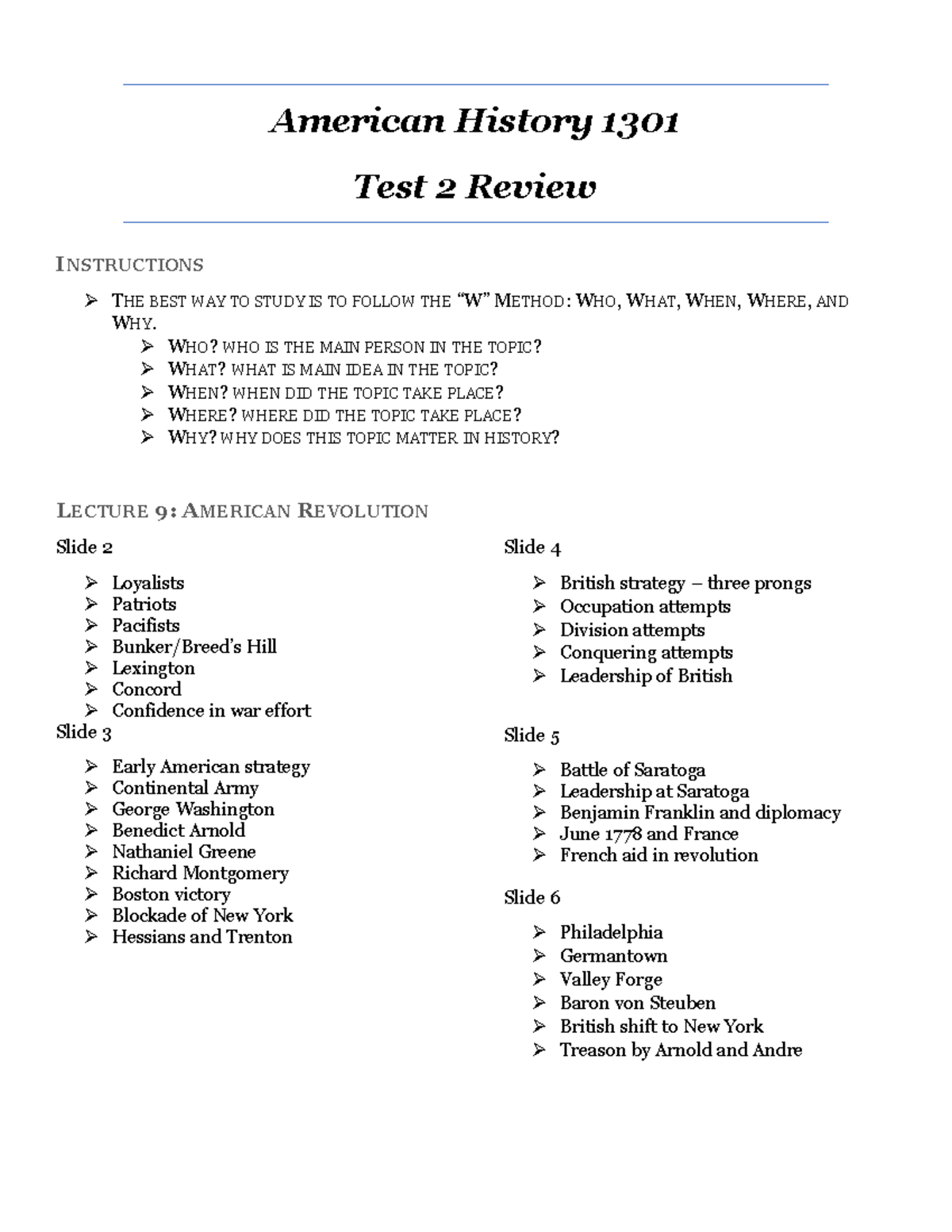 Test 2 Review for American History 1301: Key Concepts and Strategies ...