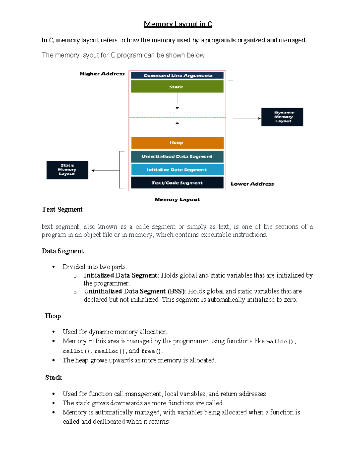 C Memory Layout Overview: Segments, Heap, and Stack - Studocu