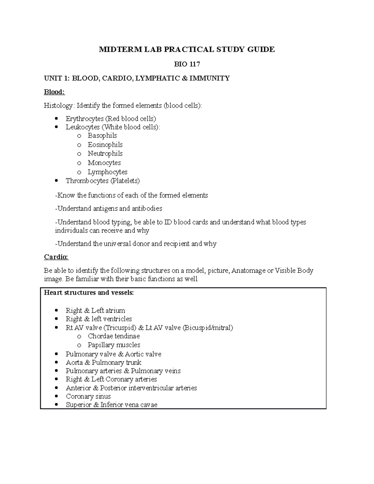 Midterm LAB Practical Study Guide - MIDTERM LAB PRACTICAL STUDY GUIDE ...
