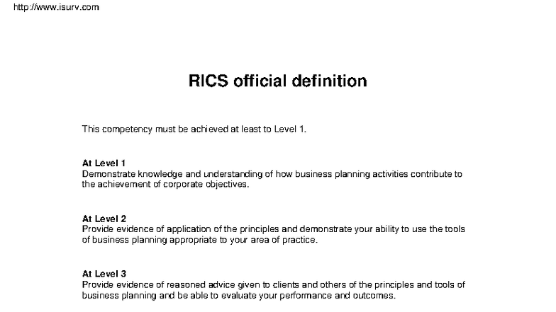 03 RICS Business Planning Competencies: Level 1 to Level 3 Guide - Studocu
