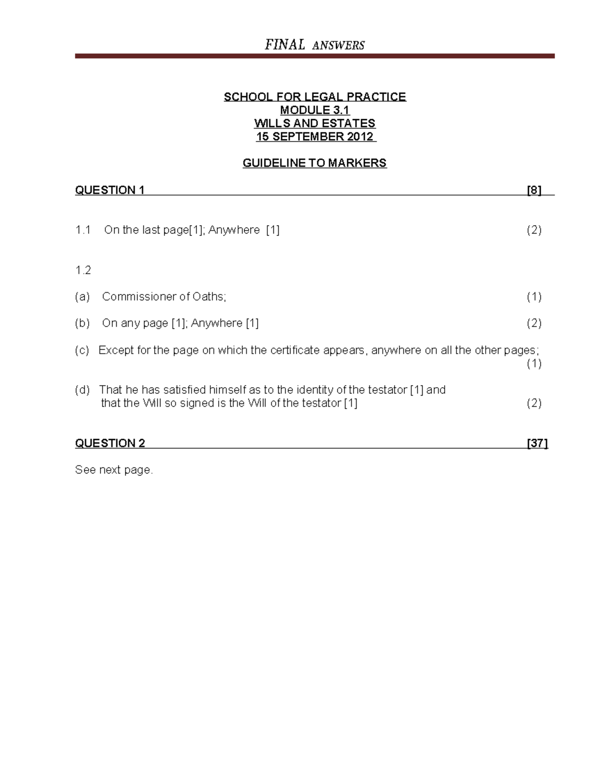 WET Final 2012 2 Answers D - FINAL ANSWERS SCHOOL FOR LEGAL PRACTICE ...