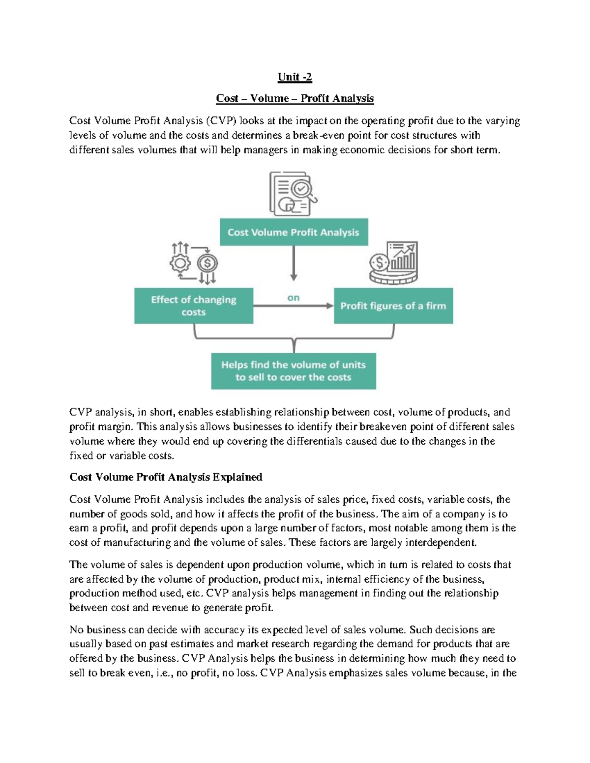 Unit 2: Cost Volume Profit (CVP) Analysis Explained - CMA xxxx - Studocu