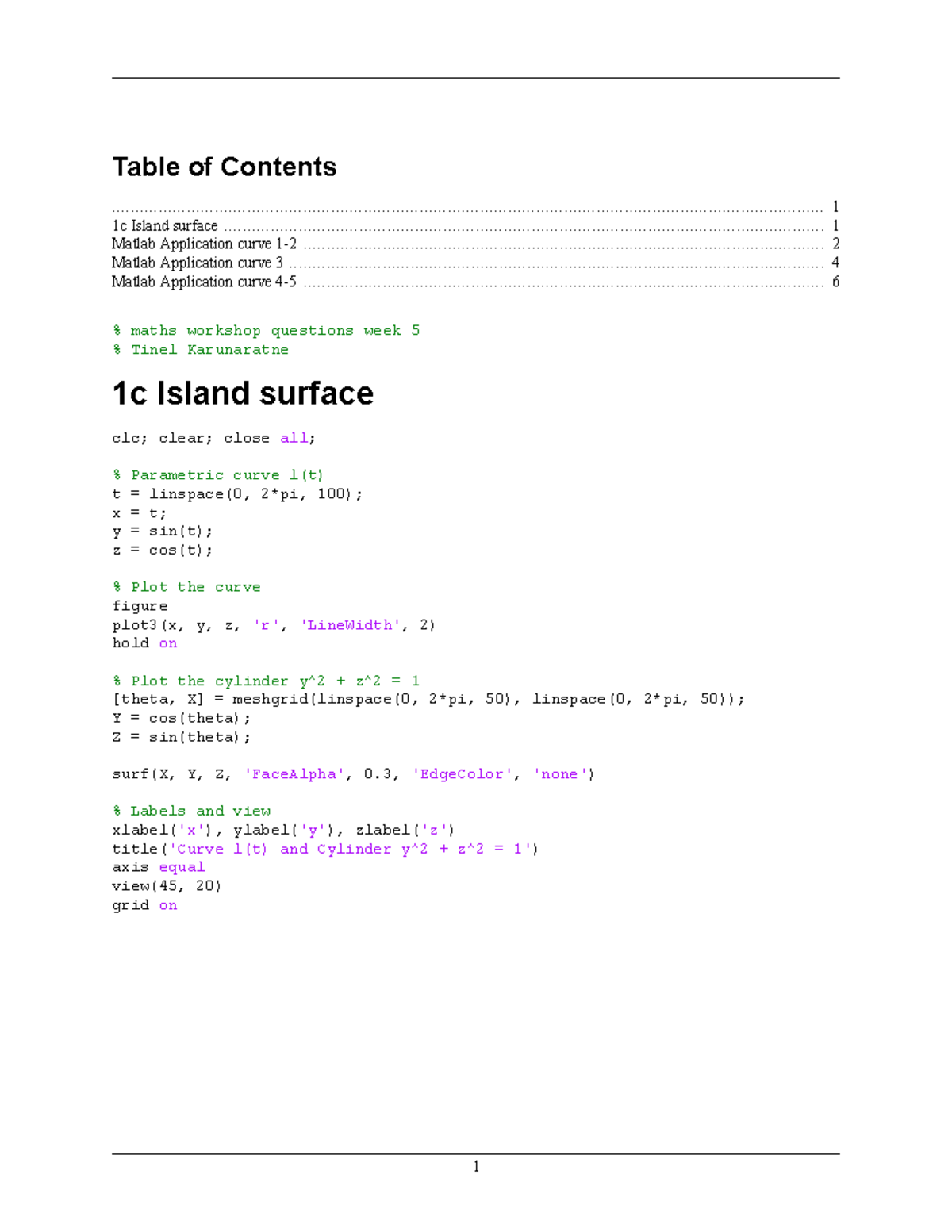 Matlab Applications: Week 4 Workshop Questions (1c) - Studocu
