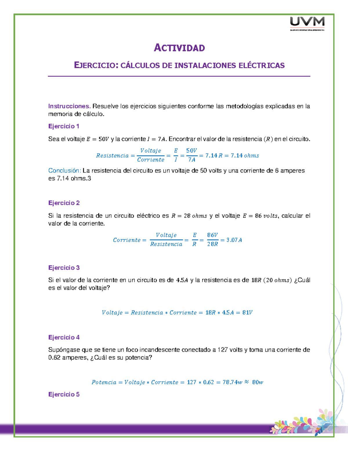 A 9 C lculos De Instalaci n El ctrica Y Ejercicios Pr cticos Studocu