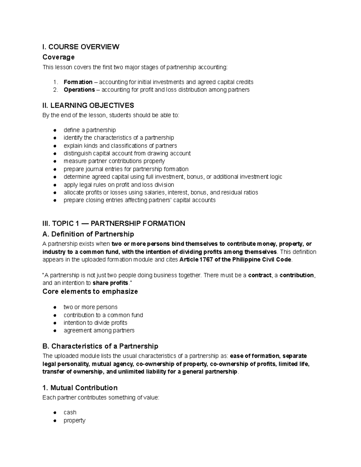 I-2 - Partnership Accounting: Formation & Operations Overview - Studocu