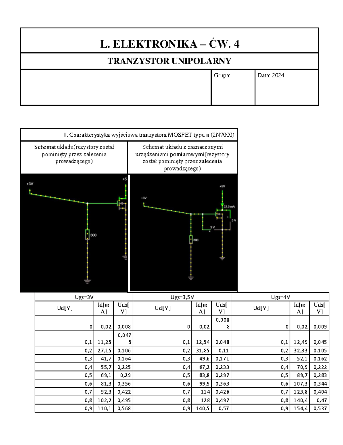 Tranzystor unipolarny - L. ELEKTRONIKA – ĆW. 4 TRANZYSTOR UNIPOLARNY ...